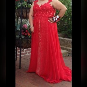 Red prom dress, plus size, size 18, formal dress, Cinderella Divine, lace